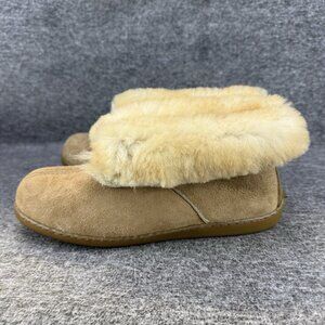 ✅Womens 6 VTG Minnetonka Moccasin Slippers Tan Sheepskin Shearling Style Shoes